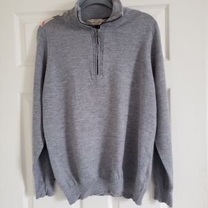 Burberry Brit Mens 1/4 Zip Pullover Casual Extra Fine MerinoWool Gray Sweater XL